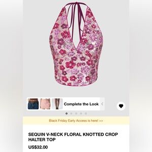 Sequin V neck floral halter top